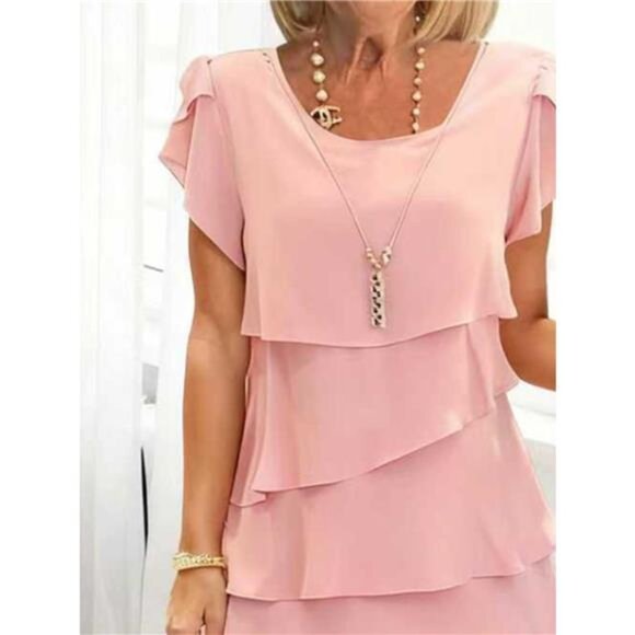 Full Size Ruffled Layered Petal Sleeve Dress Plus Size - Picture 8 of 12